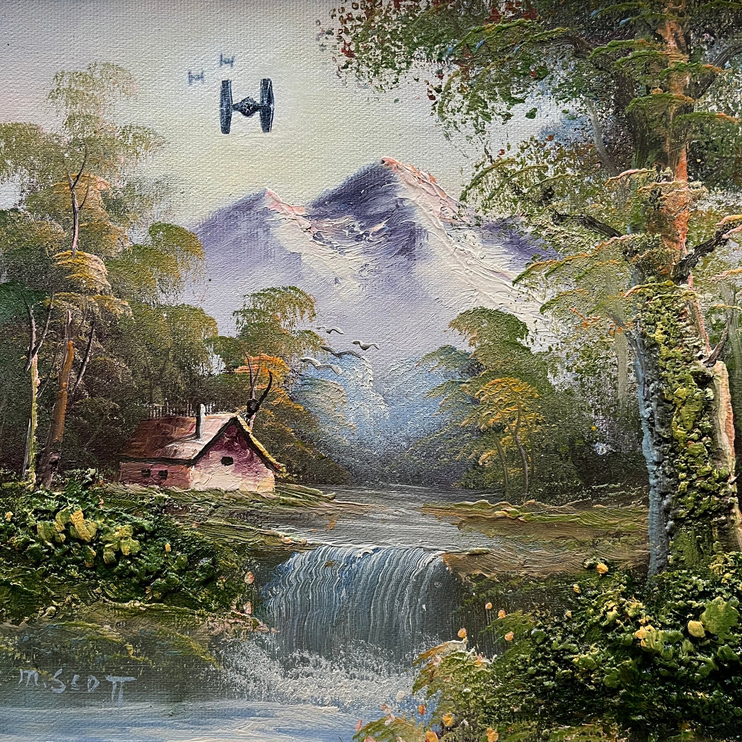 Shore Leave : Tie Fighters, upcycled vintage painting