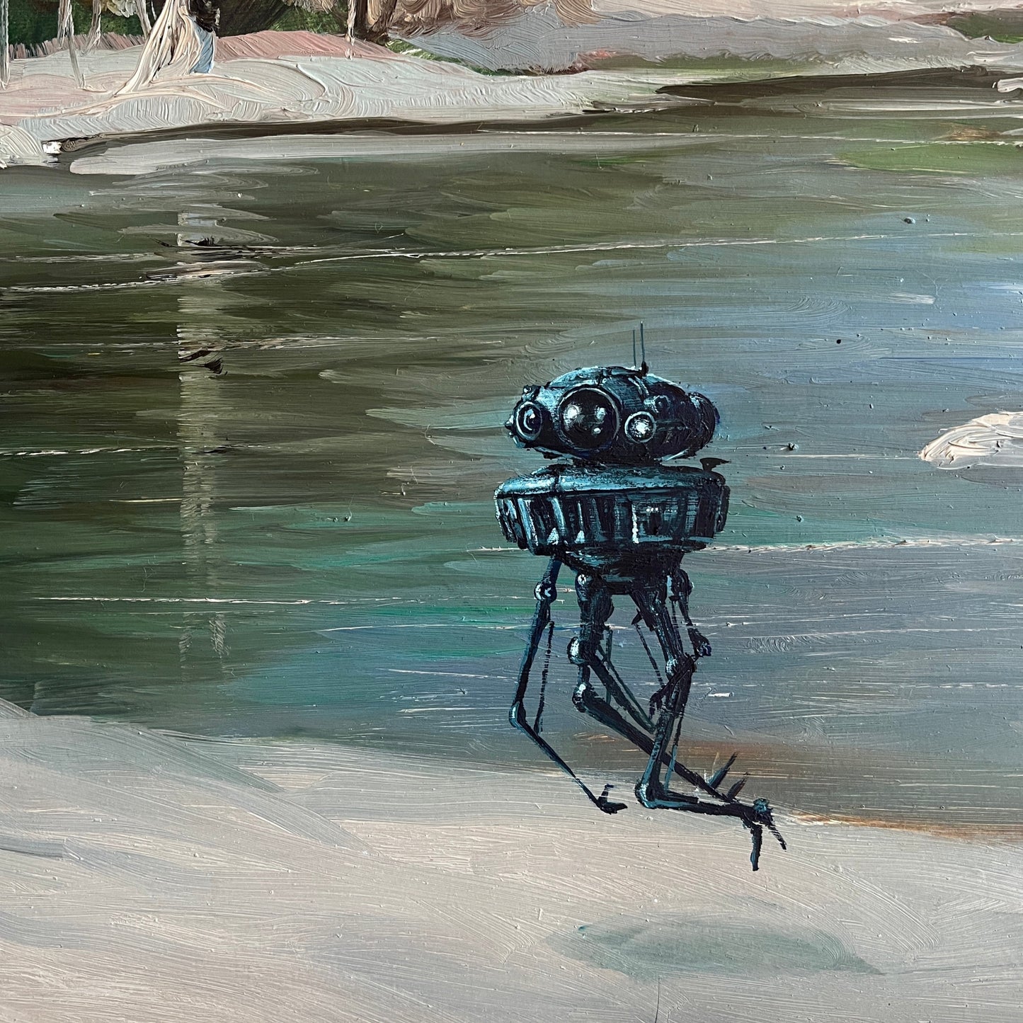 Winter Wander Droid, upcycled vintage painting