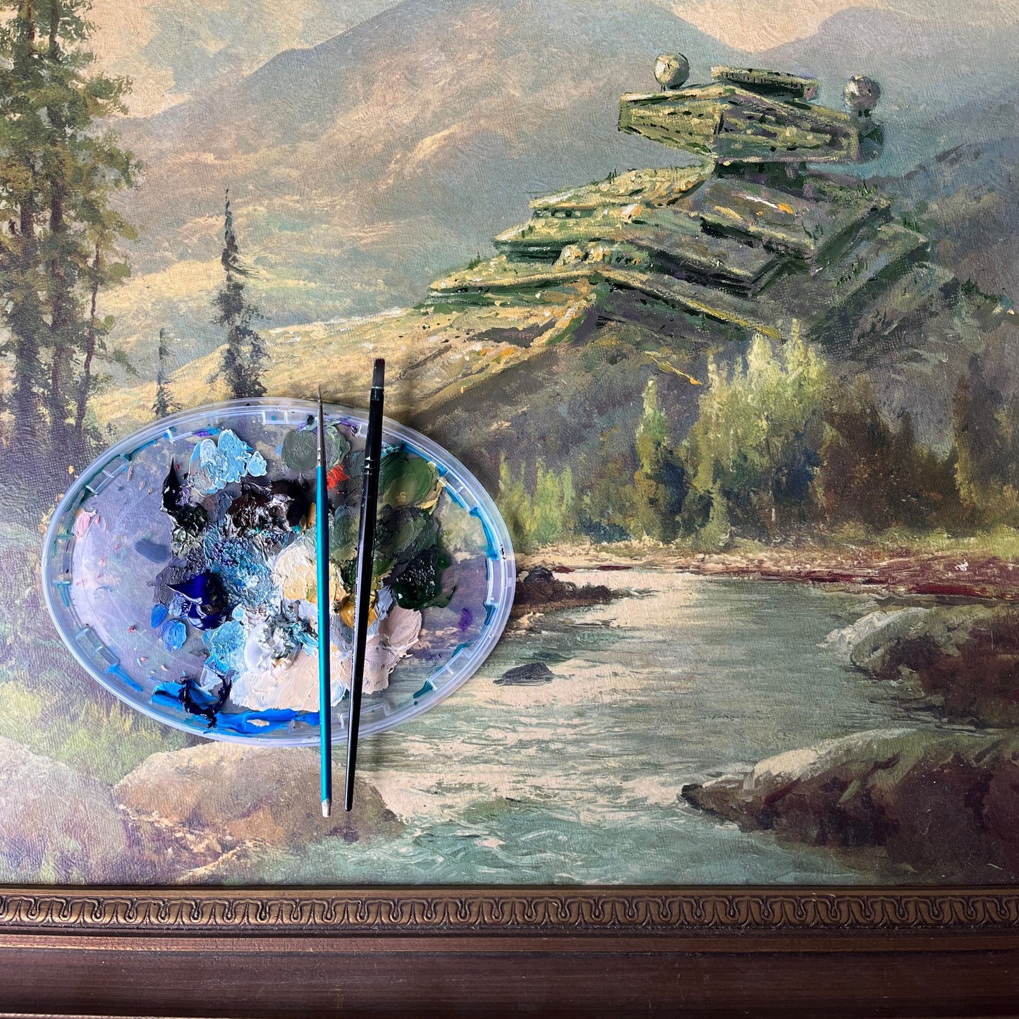 A Galaxy Far, Far Away - upcycled vintage painting
