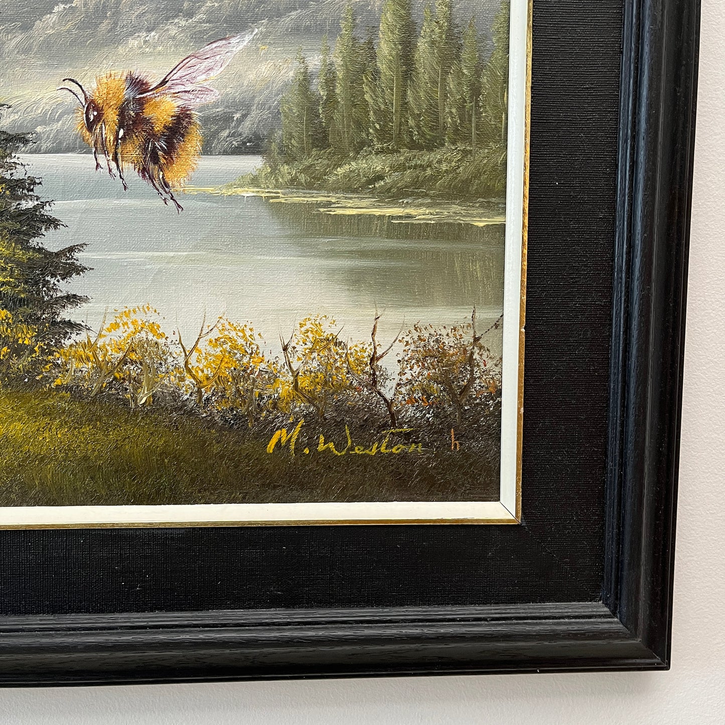 Bumblebee Cottage - upcycled vintage painting