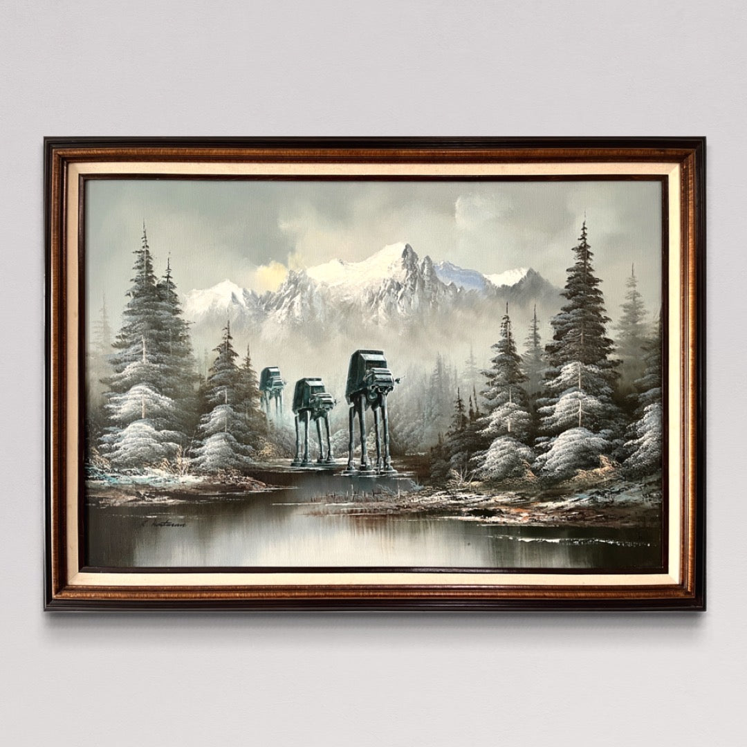 Walkers in a Winter Wonderland, upcycled vintage painting