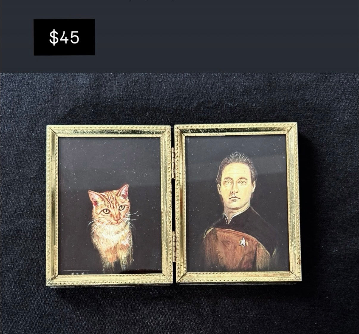My Cat and I - PRINTs in Vintage Brass couples frame