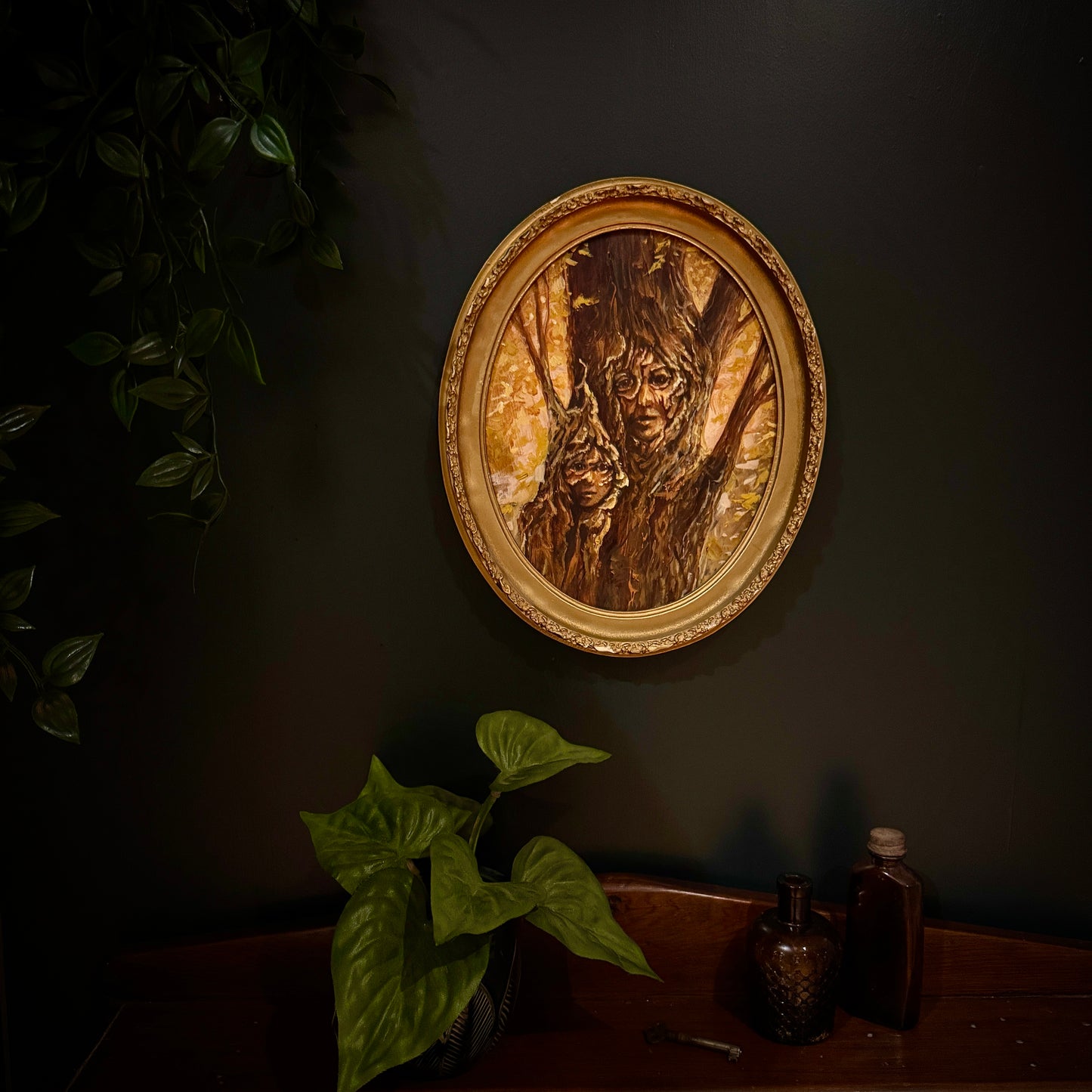 Portrait of Mother & Daughter Huorn - original upcycled vintage painting