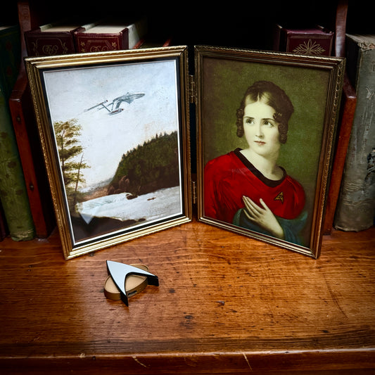 Boldly Go & Red Shirt Ensign Bonaparte - PRINT 5x7 in brass folding portrait frame