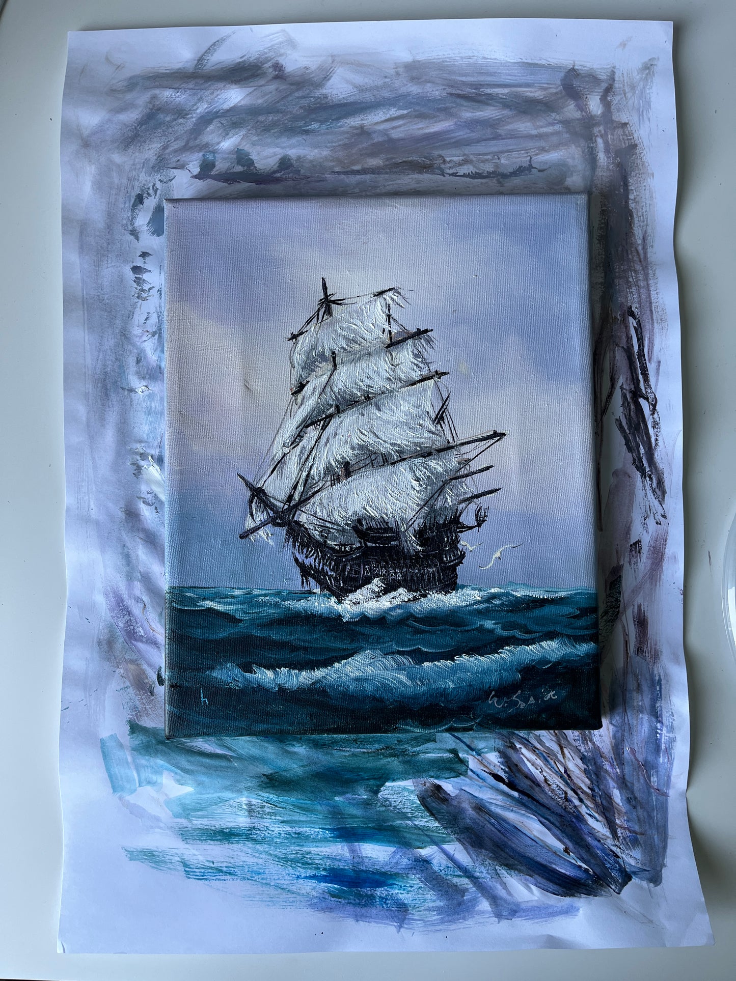 The Flying Dutchman, original upcycled vintage painting