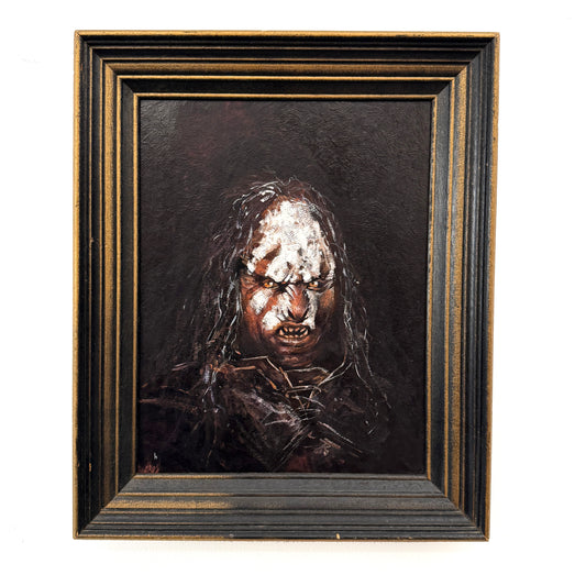 Portrait of Uruk-hai fighter - original upcycled vintage painting