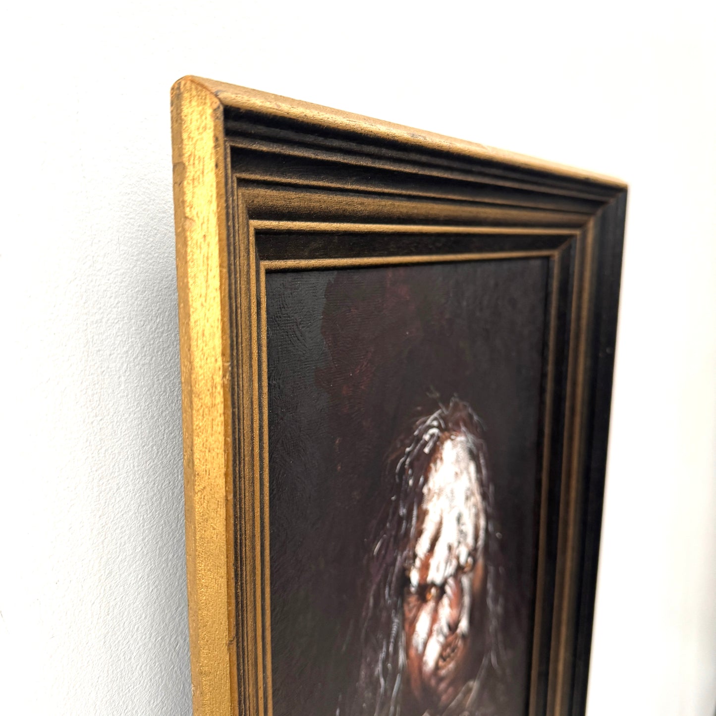 Portrait of Uruk-hai fighter - original upcycled vintage painting