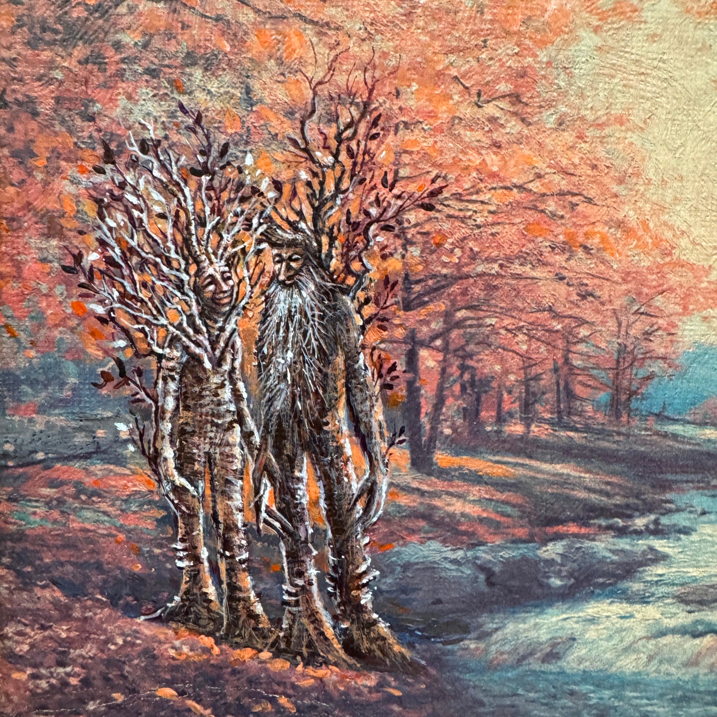 The Young Couple - study of tree herders, acrylic on vintage print
