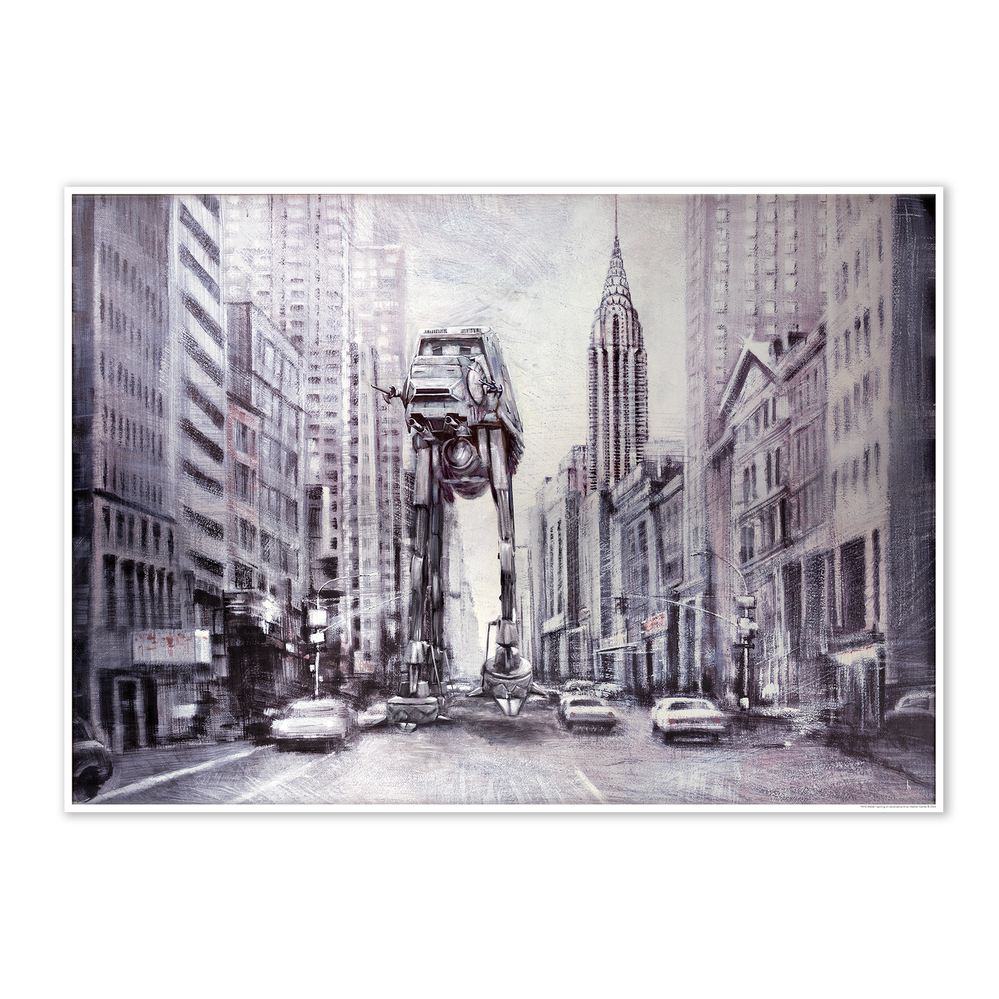 NYC Walker, upcycled vintage painting