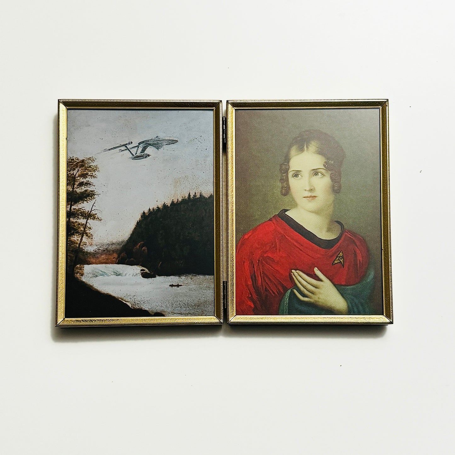 Boldly Go & Red Shirt Ensign Bonaparte - PRINT 5x7 in Brass Folding Portrait Frame, OOAK Show