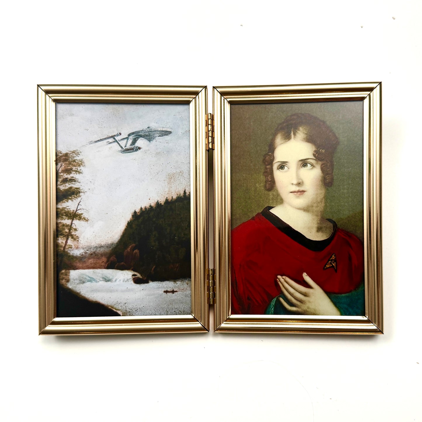 Boldly Go & Red Shirt Ensign Bonaparte - PRINT 5x7 in Brass Folding Portrait Frame, OOAK Show