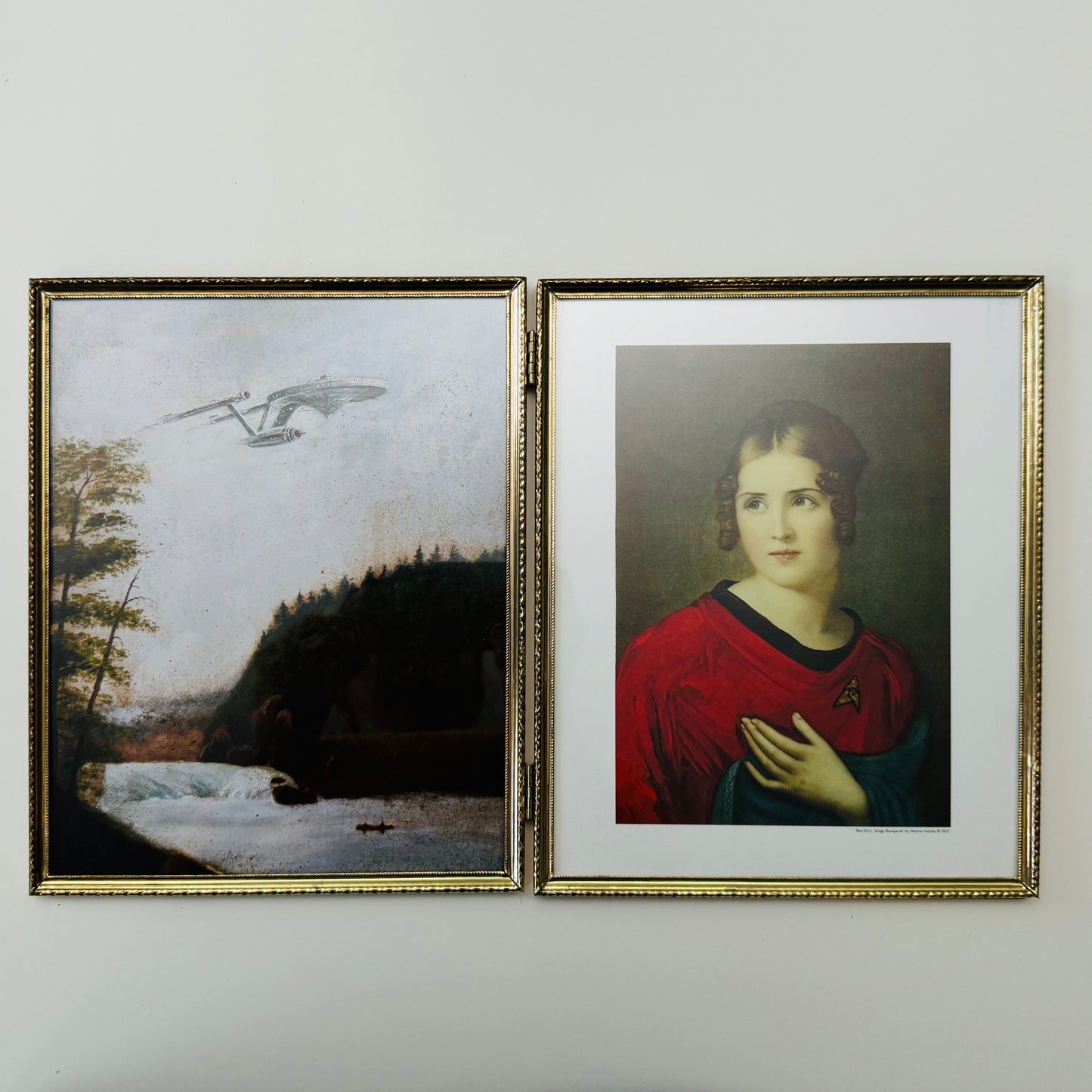 Boldly Go & Red Shirt Ensign Bonaparte - PRINT 8x10 in Brass Folding Portrait Frame, OOAK Show