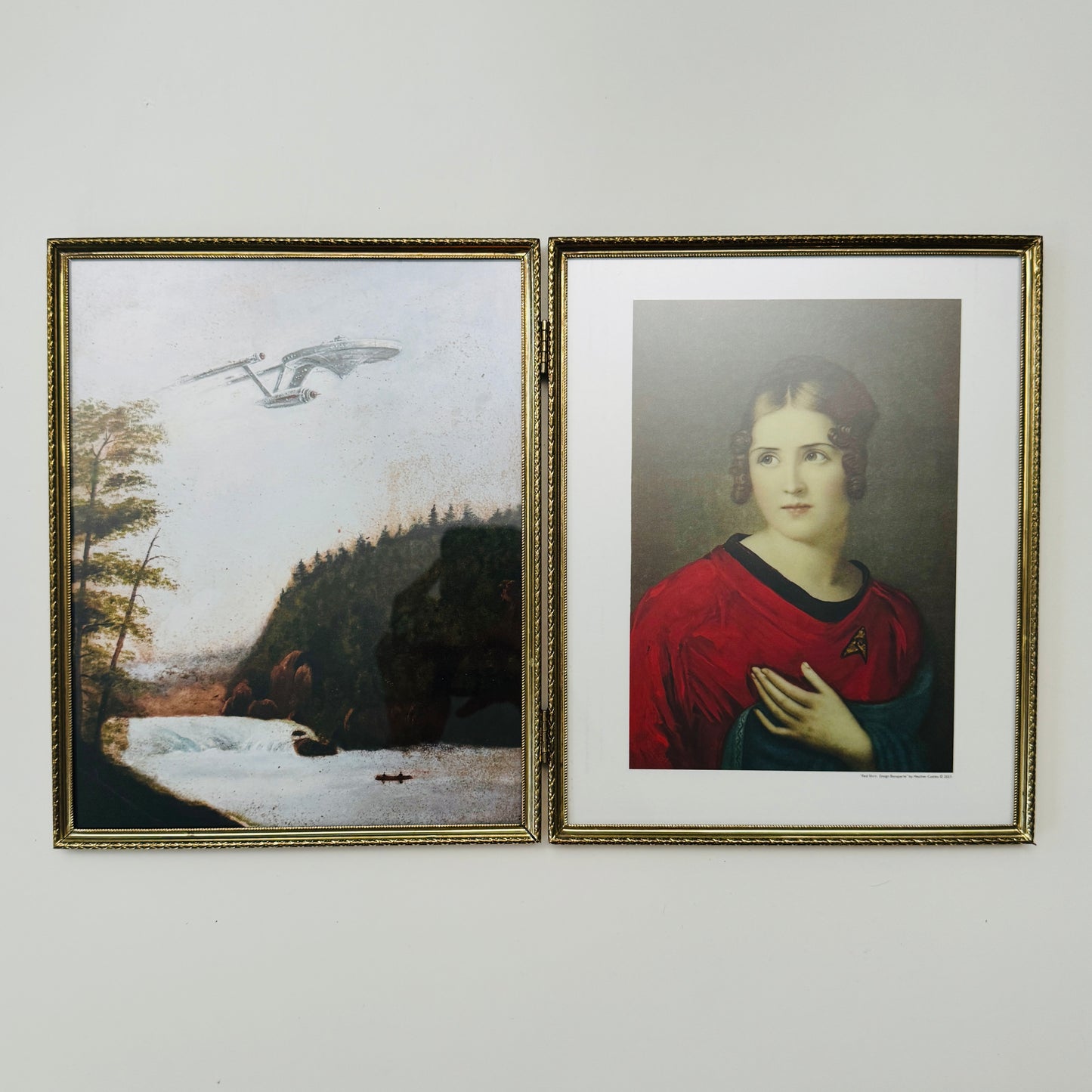 Boldly Go & Red Shirt Ensign Bonaparte - PRINT 8x10 in Brass Folding Portrait Frame, OOAK Show