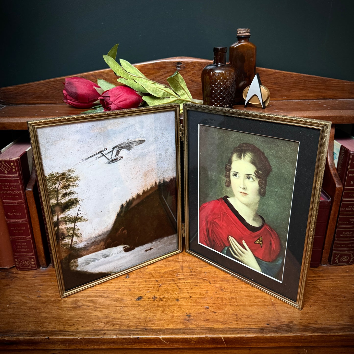 Boldly Go & Red Shirt Ensign Bonaparte - PRINT 8 x 10 in brass folding portrait frame