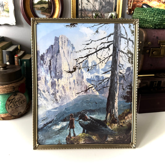 A Boy And His Dragon - PRINT 8x10 in vintage brass frame