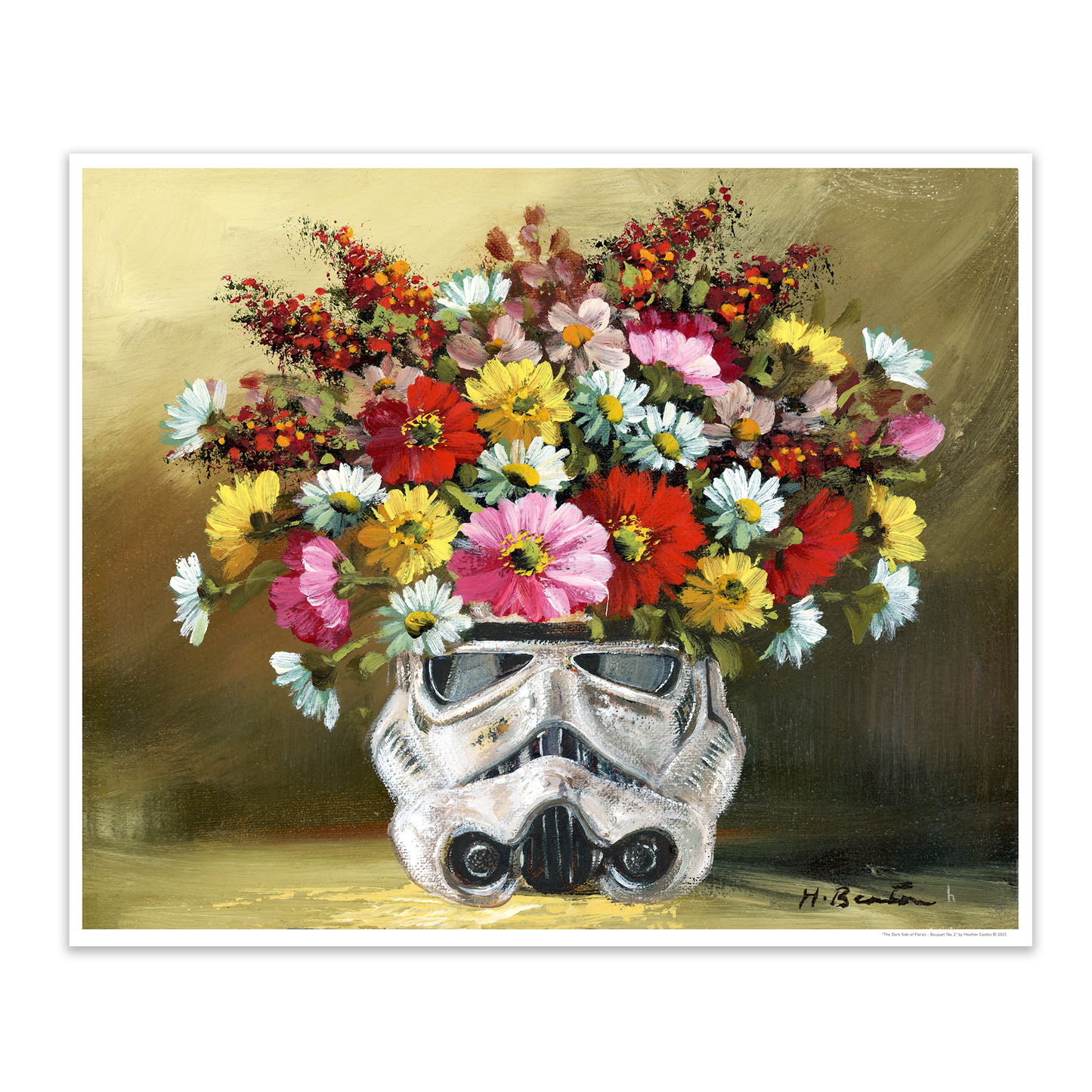 Dark Side Floral : Trooper's Wildflowers, original upcycled vintage painting