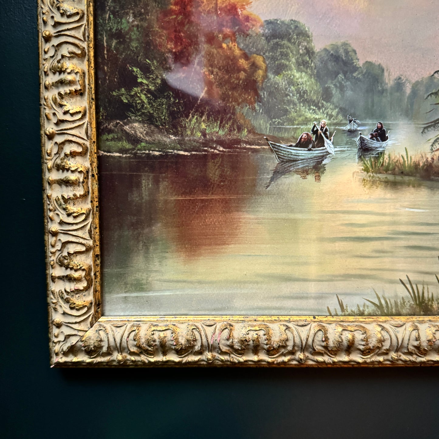 Fellowship Along the River Anduin - PRINT XL in gold frame