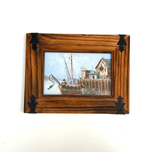 My Little Brick Fisherman - PRINT in reclaimed wood frame OOAK Show