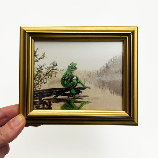 Frog On A Log  - PRINT in vintage gold frame OOAK Show