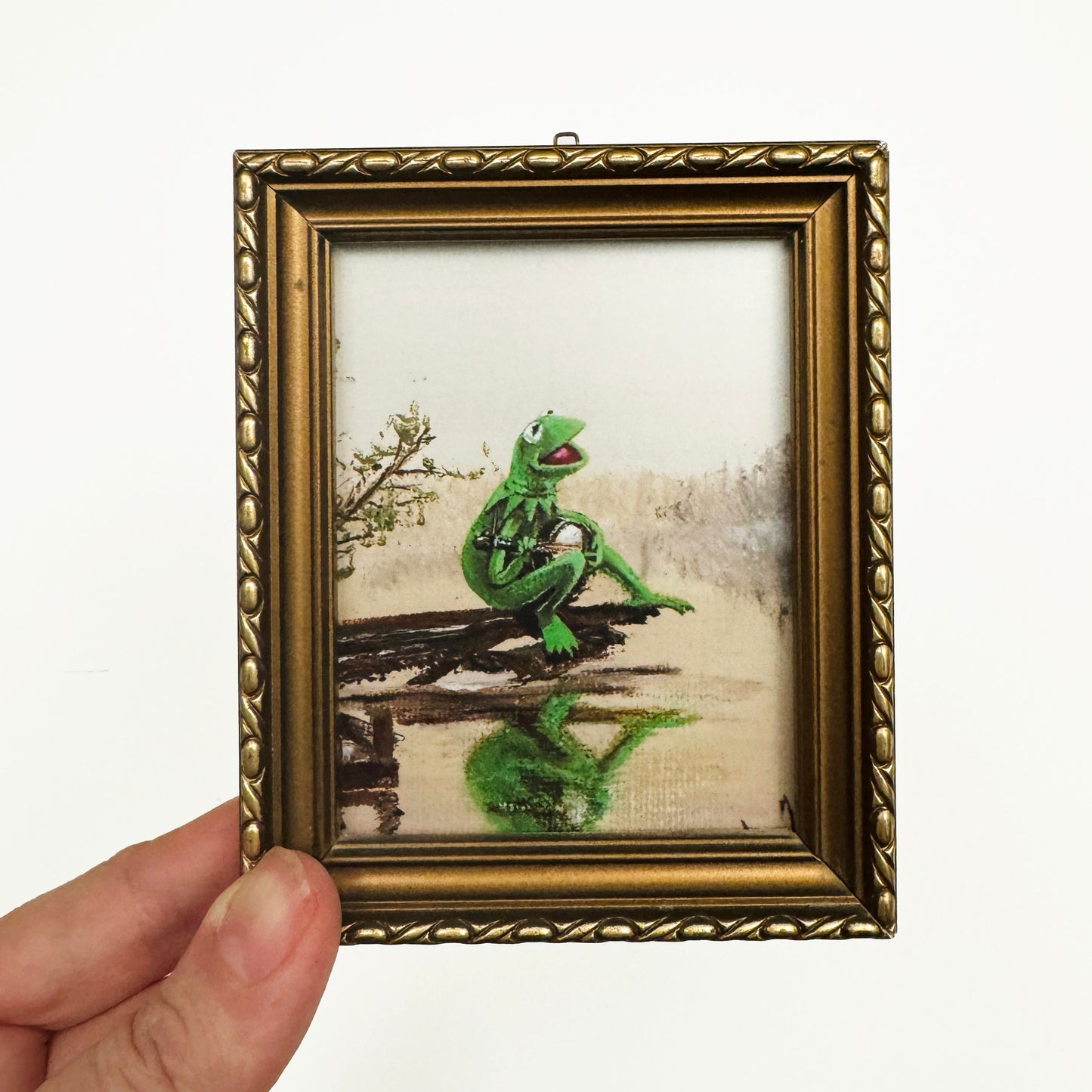 Frog On A Log  - PRINT in vintage gold frame OOAK Show