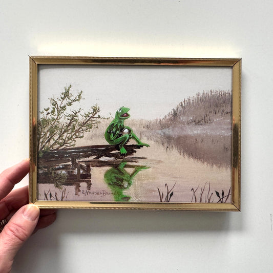 Frog On A Log  - PRINT 5x7 in brass frame