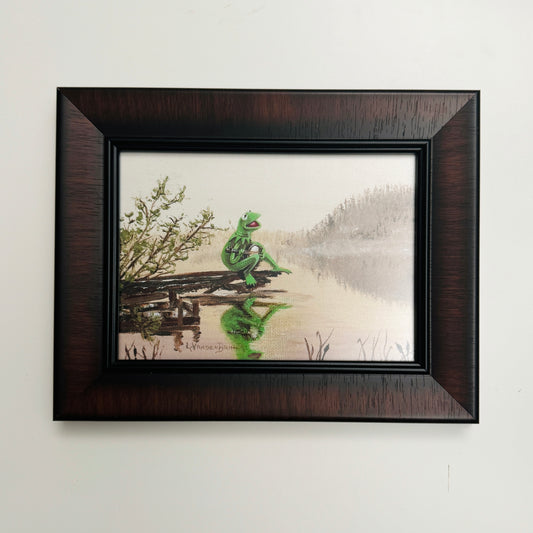 Frog On A Log  - PRINT in wood frame OOAK Show