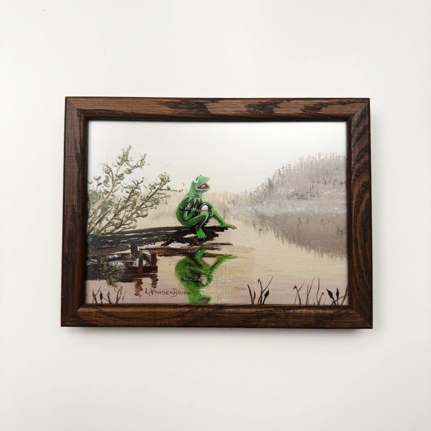 Frog On A Log  - PRINT in wood frame OOAK Show