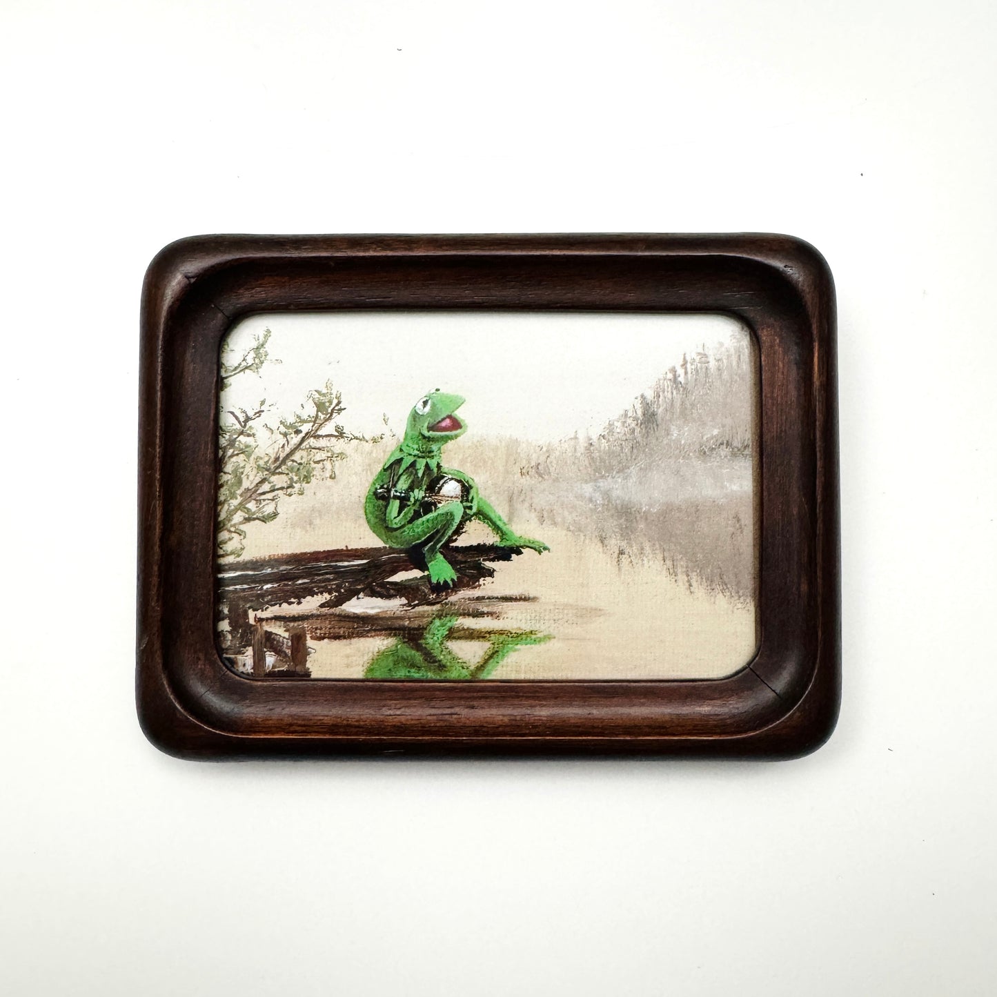 Frog On A Log  - PRINT in wood frame OOAK Show