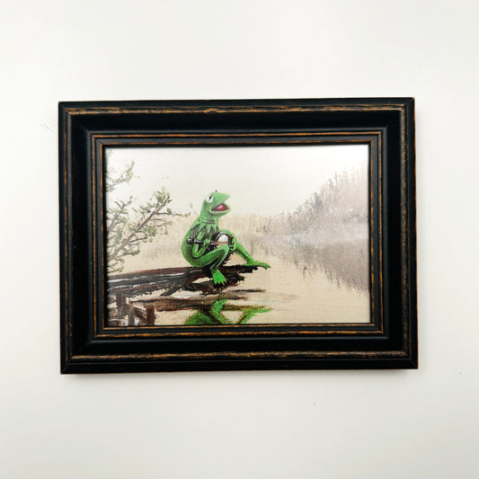 Frog On A Log  - PRINT in wood frame OOAK Show