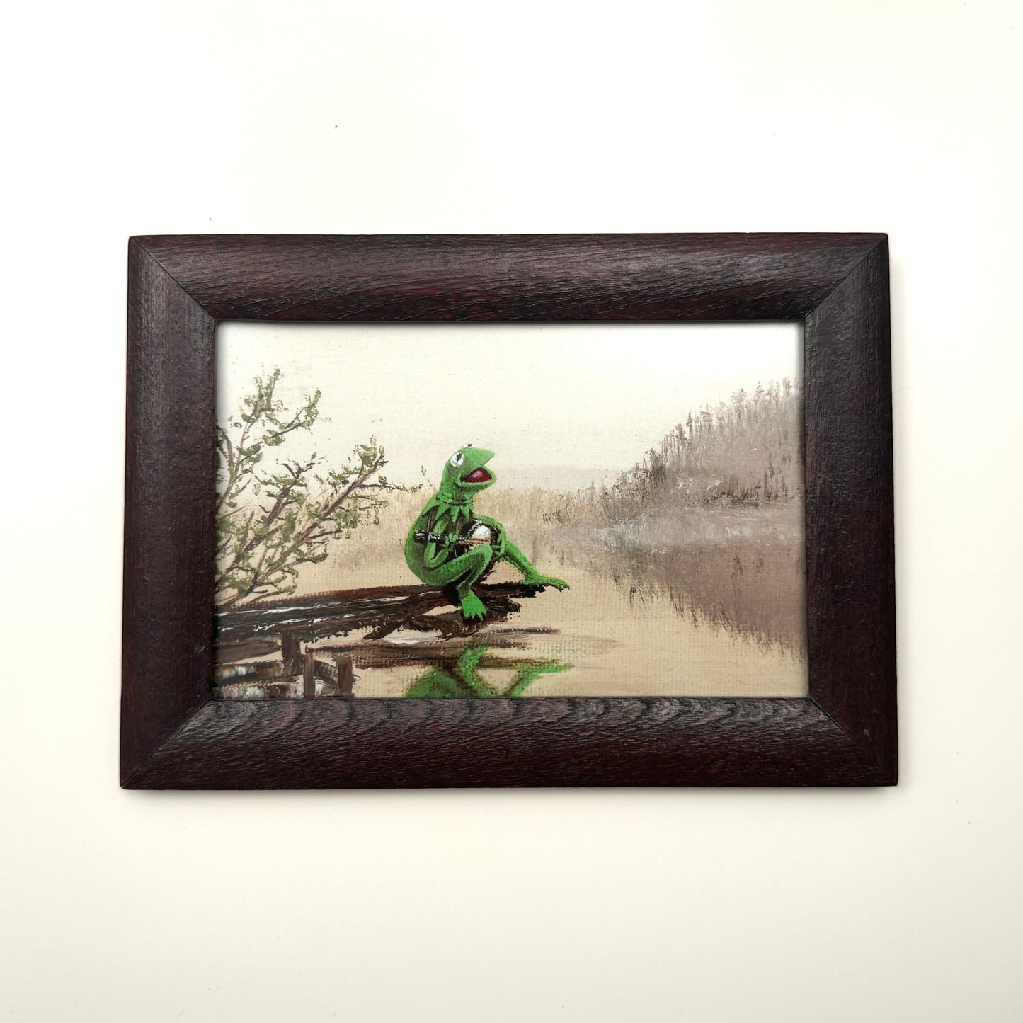 Frog On A Log  - PRINT in wood frame OOAK Show