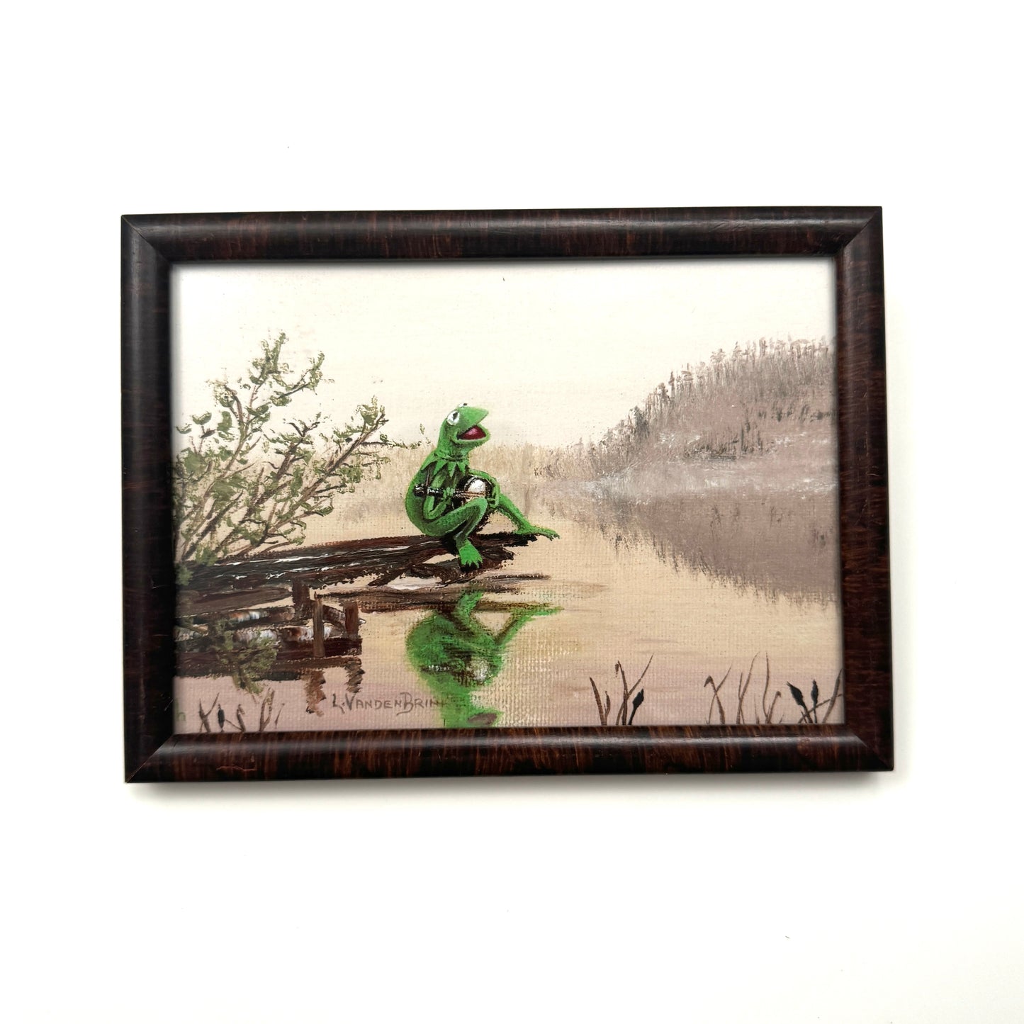 Frog On A Log  - PRINT in wood frame OOAK Show