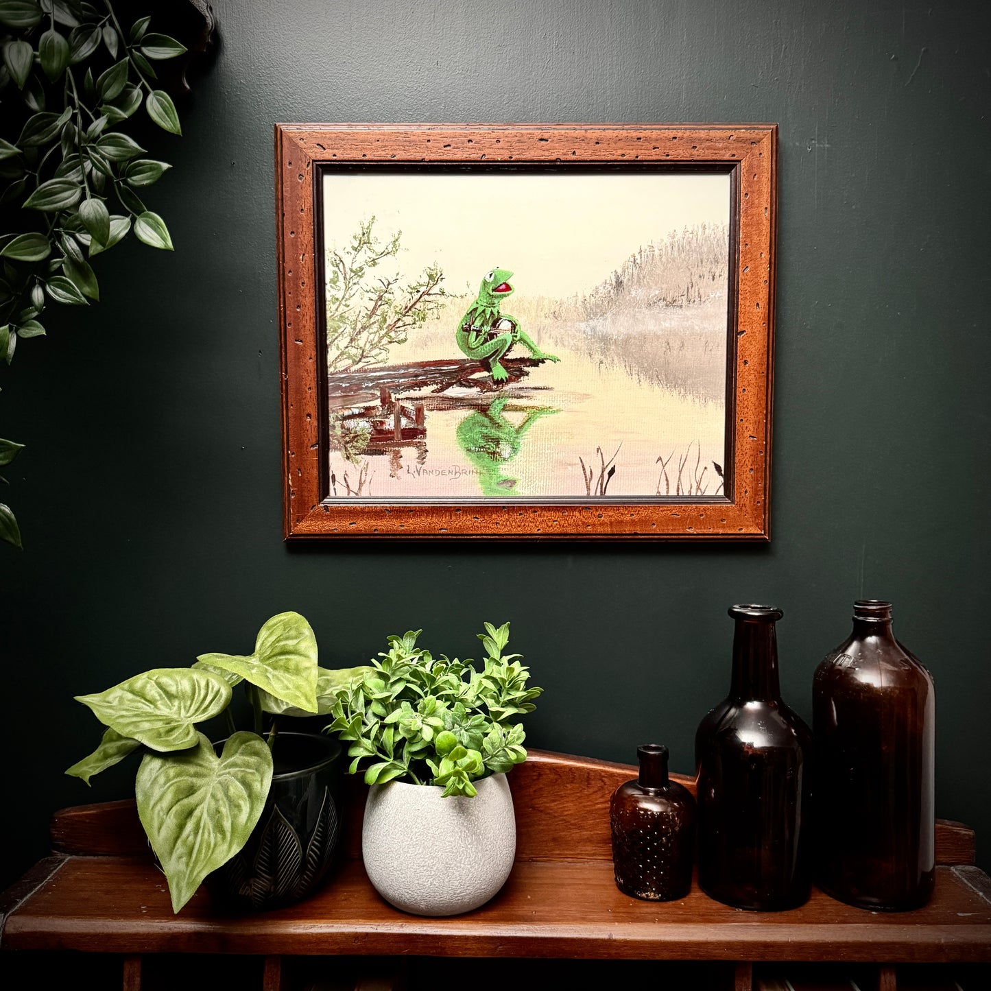 Frog On A Log  - PRINT 10 x 12 in wood frame