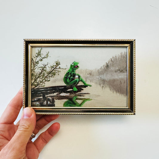 Frog On A Log  - PRINT in brass frame OOAK Show