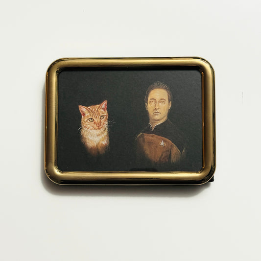 My Cat and I - PRINT in vintage retro brass frame OOAK Show