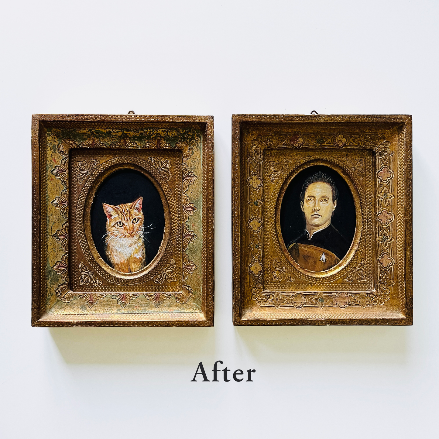 My Cat and I, original upcycled vintage painting