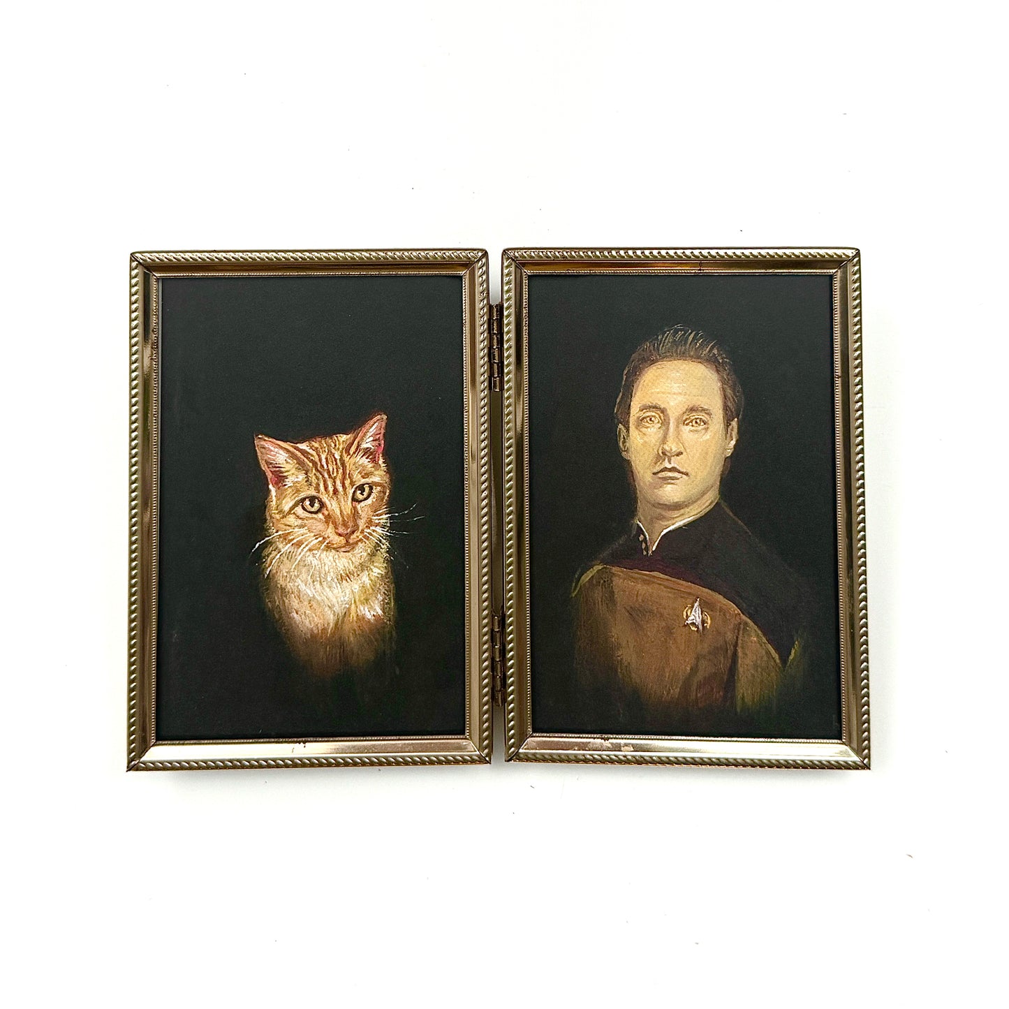 My Cat and I - PRINT in Vintage Brass Folding Frame