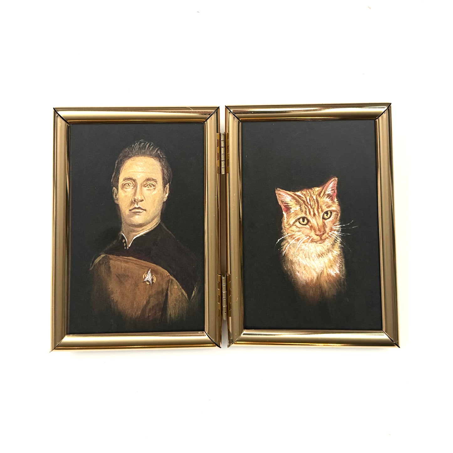 My Cat and I - PRINT in Vintage Brass Folding Frame