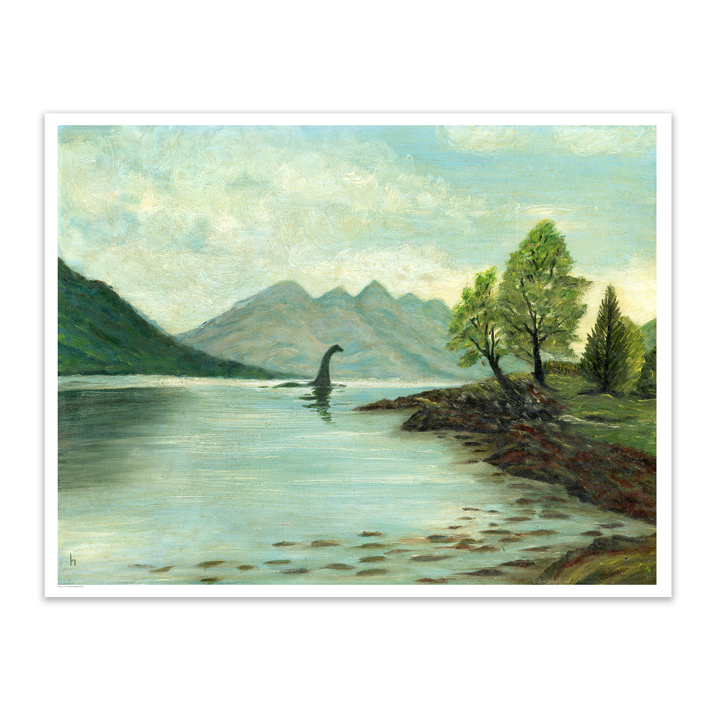 Nessie - PRINT in vintage wood frame