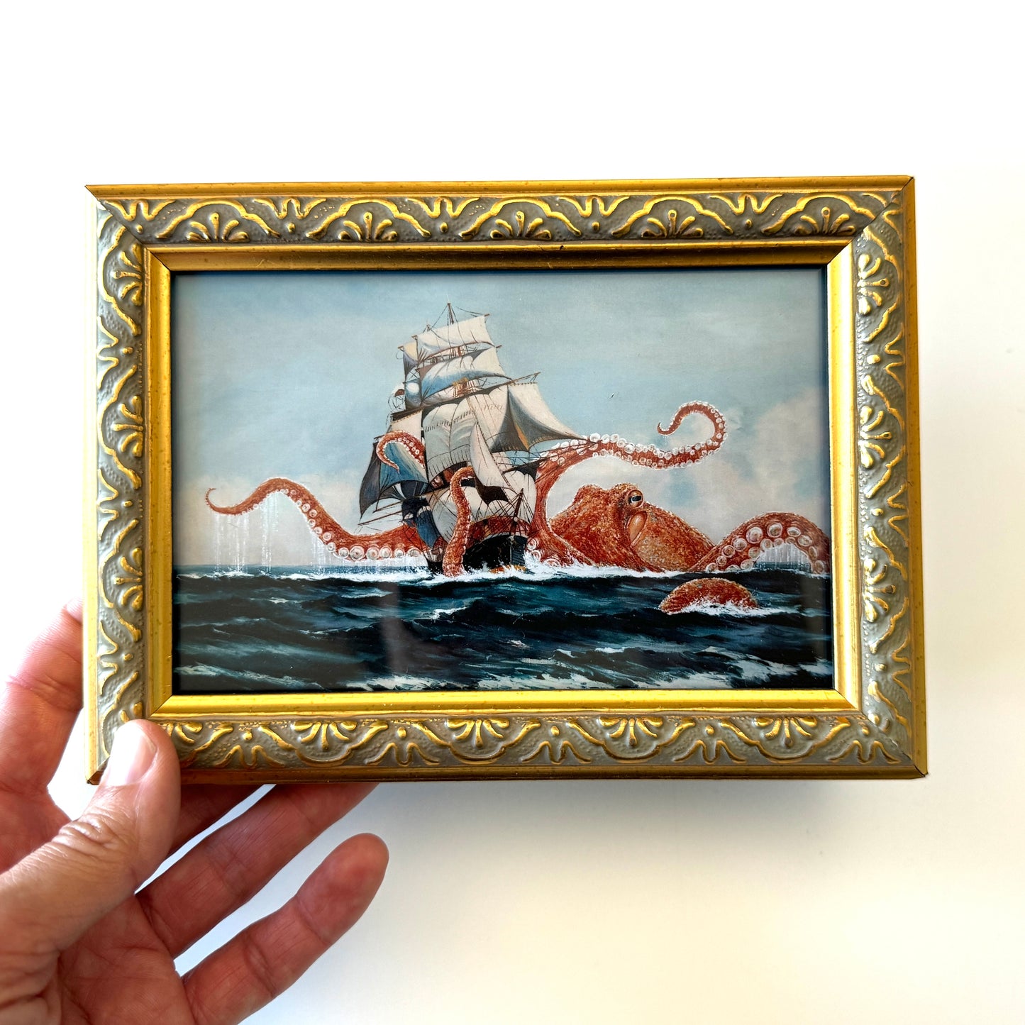 Octopus vs The Harris - PRINT 5x7 in gold frame OOAK Show