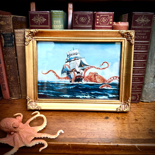 Octopus vs The Harris - PRINT 5x7 in vintage frame