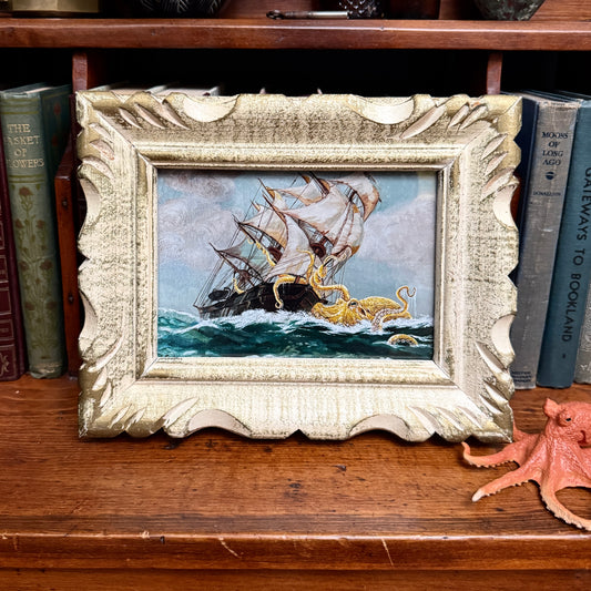 Octopus Vs Ship : Old Yeller - PRINT 5x7 in vintage frame