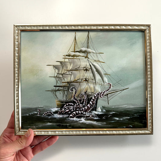 Octopus vs Ship : Seven of Nine - 8x10 PRINT in Vintage Brass 2 Frame OOAK Show