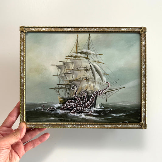 Octopus vs Ship : Seven of Nine - 8x10 PRINT in Vintage Brass Frame OOAK Show