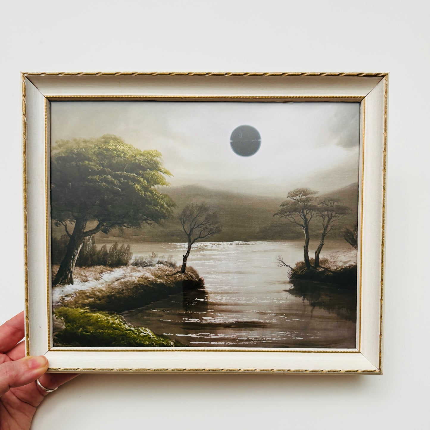 Total Solar Eclipse - PRINT 8x10 in reclaimed white frame, OOAK Show