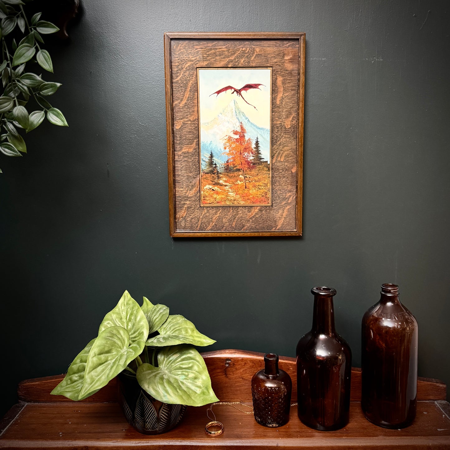 The Dragon - PRINT 4 x 8 in antique wood frame