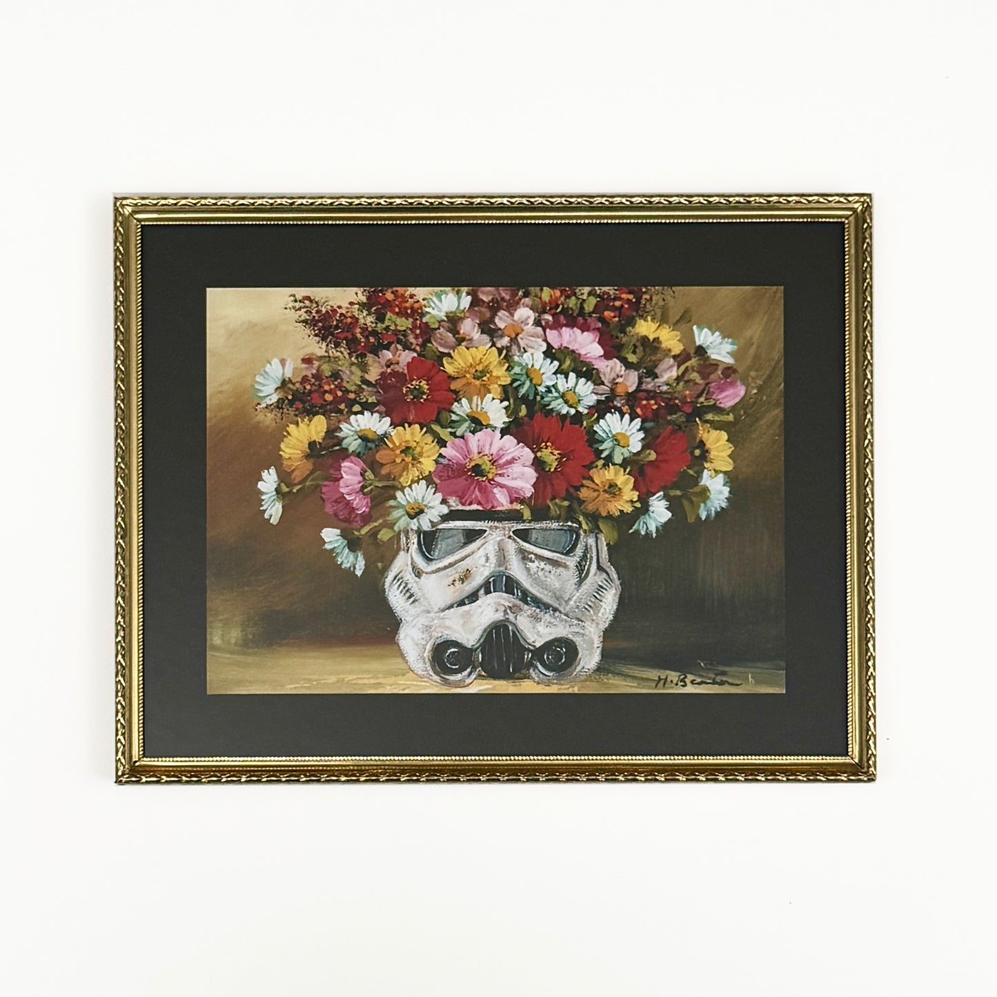 Dark Side Floral : Trooper's Wildflowers - PRINT 6x9 in Vintage Brass Frame OOAK Show