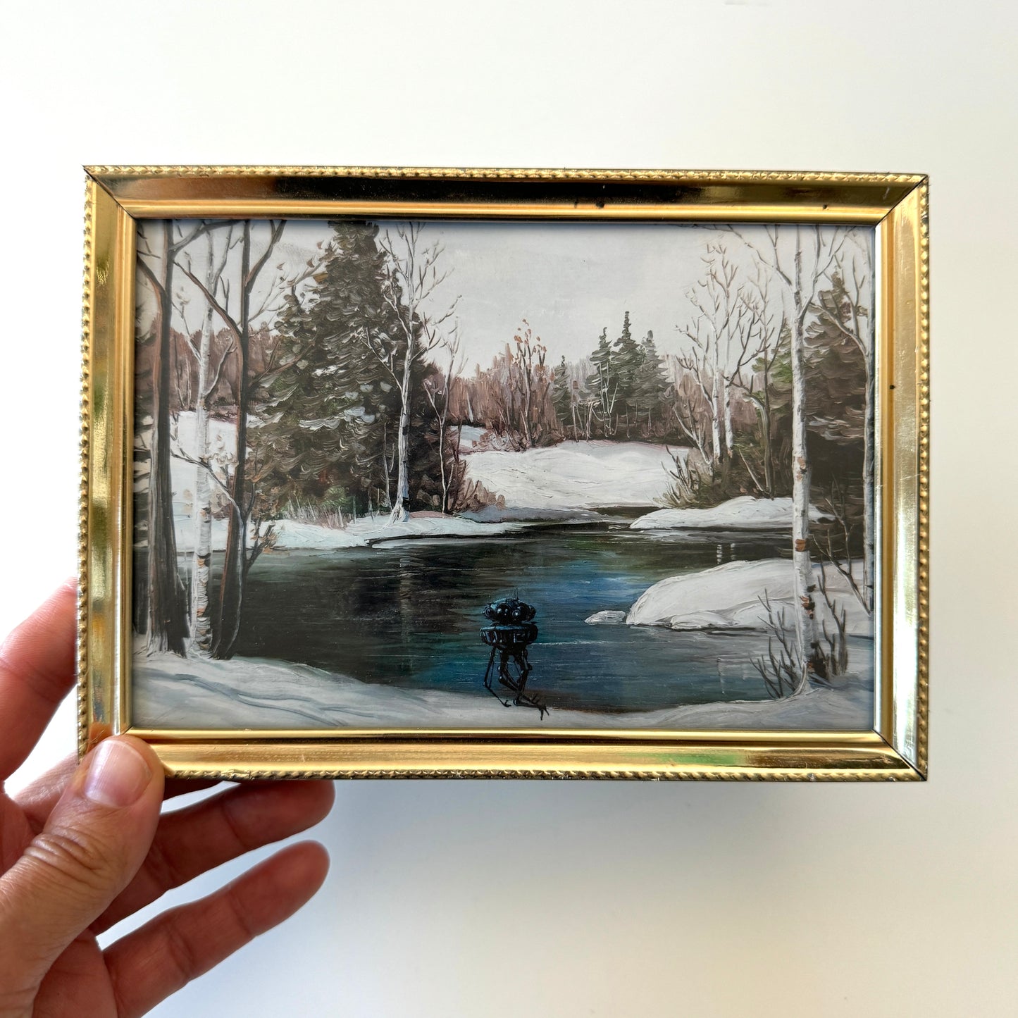 Winter Wander Droid - PRINT 5x7 in Vintage Frame, Brass OOAK Show