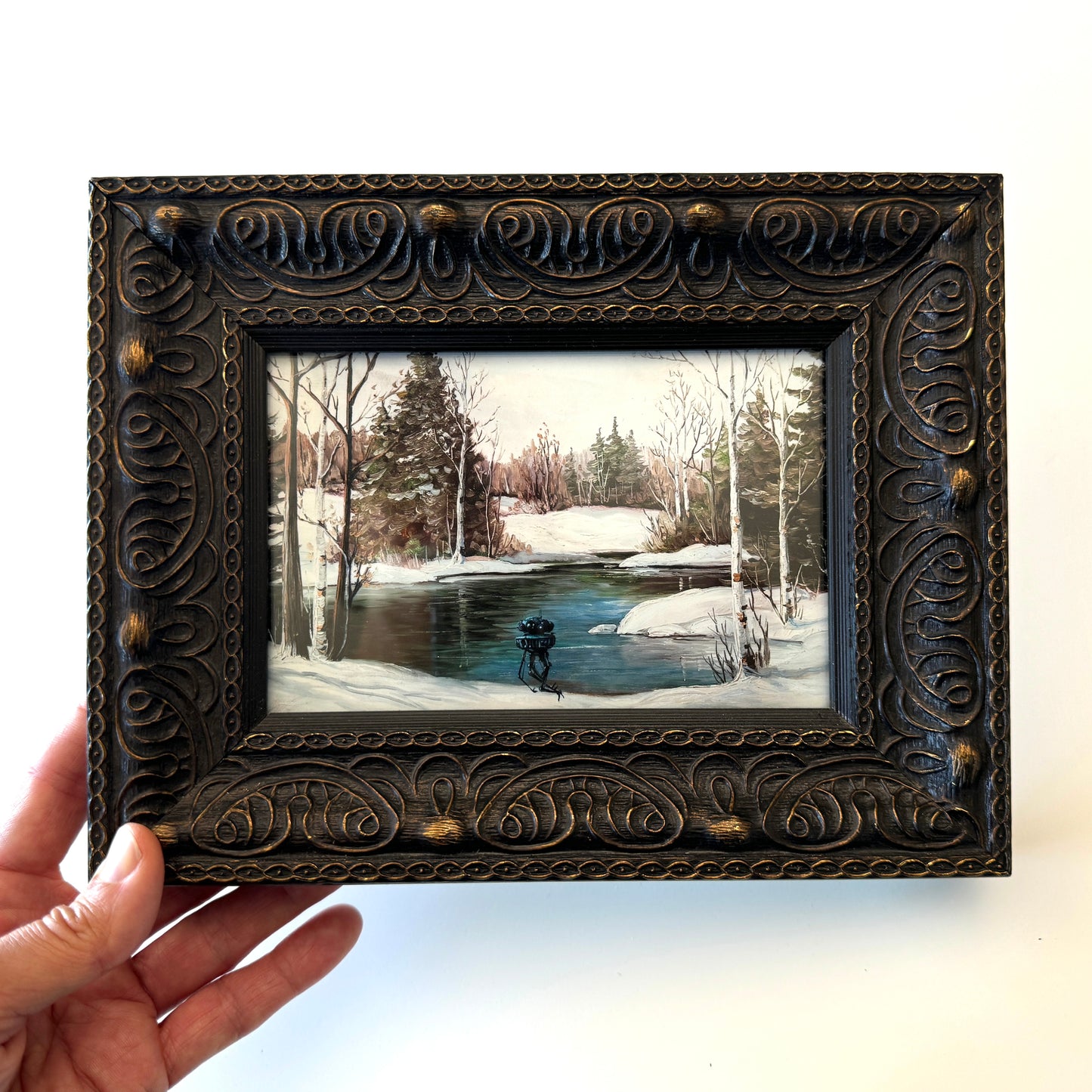 Winter Wander Droid - PRINT 4x6 in ornate frame OOAK Show