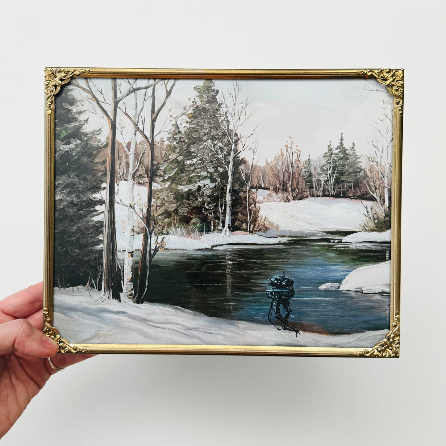 Winter Wander Droid - PRINT 8x10 in Vintage Frame, Brass OOAK Show